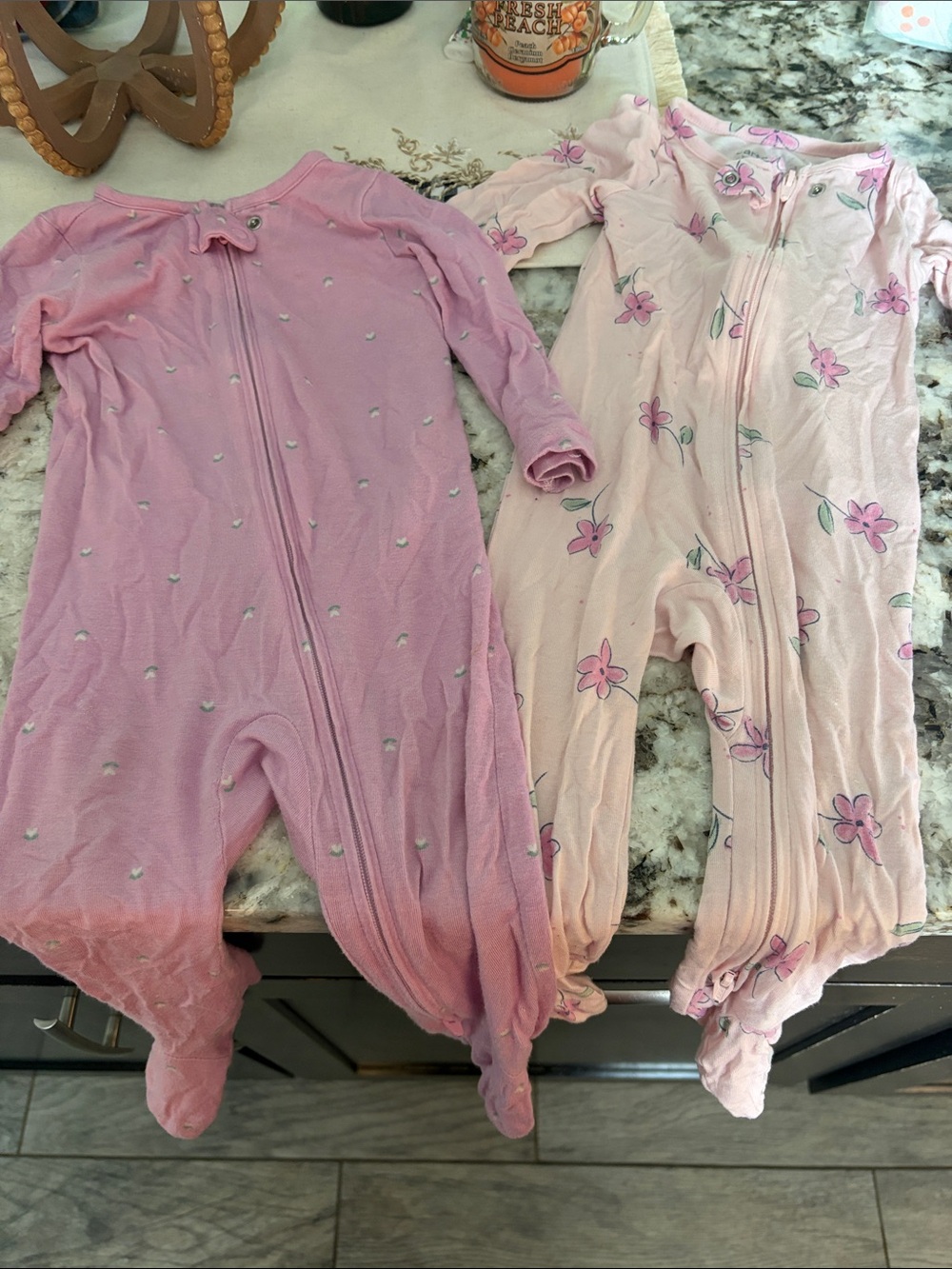 Carter's Pink Floral & Light Pink Footed One-Piece Sleepers (2-Pack)